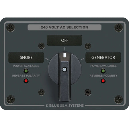 Blue Sea Systems Traditional Metal AC Rotary Switch Panel, Source Selector, Reverse Polarity and Power LEDs — Quality Boat Parts