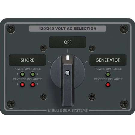 Blue Sea Systems Traditional Metal AC Rotary Switch Panel, Source Selector, Reverse Polarity and Power LEDs — Quality Boat Parts