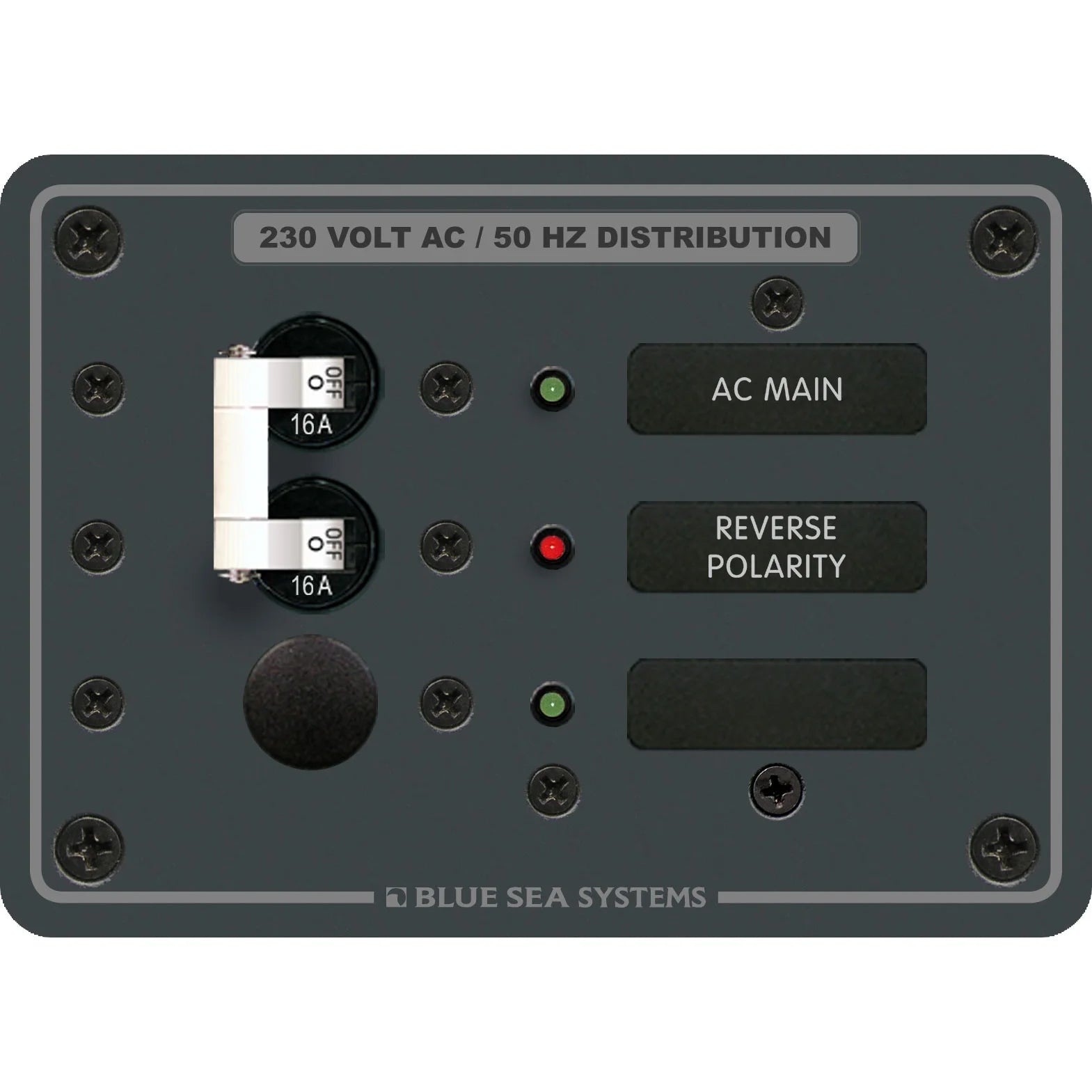 Blue Sea Systems Traditional Metal AC Main + Branch Circuit Breaker Panel, 230V AC, European, No Meter — Quality Boat Parts