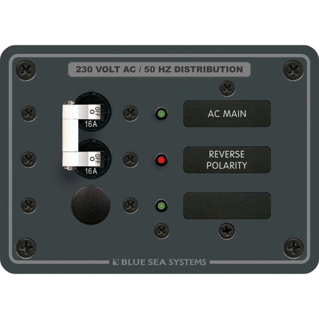 Blue Sea Systems Traditional Metal AC Main + Branch Circuit Breaker Panel, 230V AC, European, No Meter — Quality Boat Parts