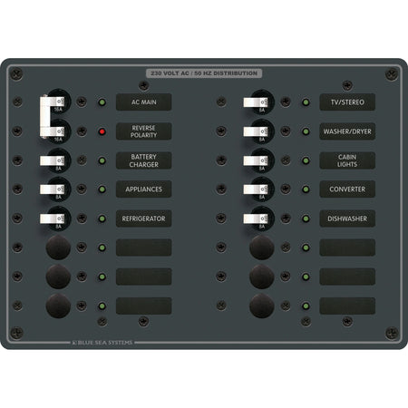 Blue Sea Systems Traditional Metal AC Main + Branch Circuit Breaker Panel, 230V AC, European, No Meter — Quality Boat Parts