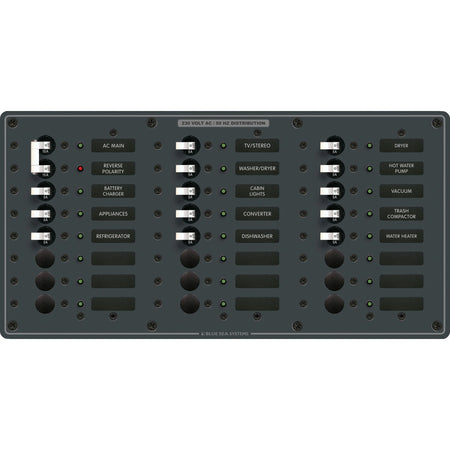 Blue Sea Systems Traditional Metal AC Main + Branch Circuit Breaker Panel, 230V AC, European, No Meter — Quality Boat Parts