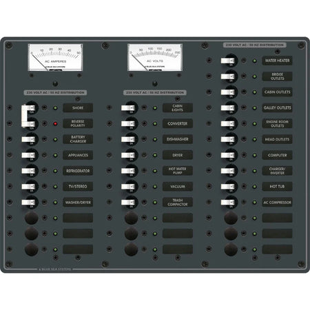 Blue Sea Systems Traditional Metal AC Main + Branch Circuit Breaker Panel, 230V AC, European, No Meter — Quality Boat Parts