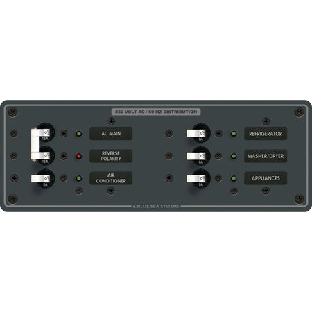Blue Sea Systems Traditional Metal AC Main + Branch Circuit Breaker Panel, 230V AC, European, No Meter — Quality Boat Parts