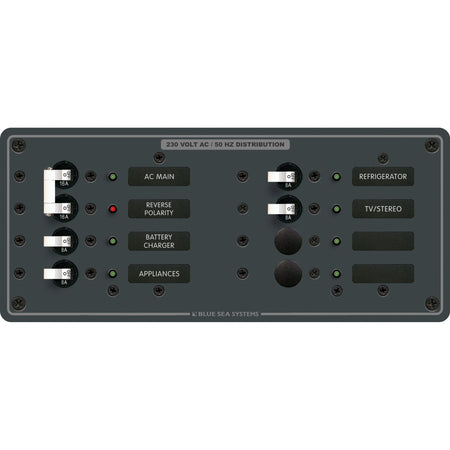 Blue Sea Systems Traditional Metal AC Main + Branch Circuit Breaker Panel, 230V AC, European, No Meter — Quality Boat Parts