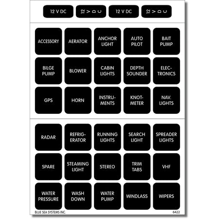 Blue Sea Systems Waterproof DC Label Kit, For WeatherDeck Waterproof Panels, Black Square Labels — Quality Boat Parts