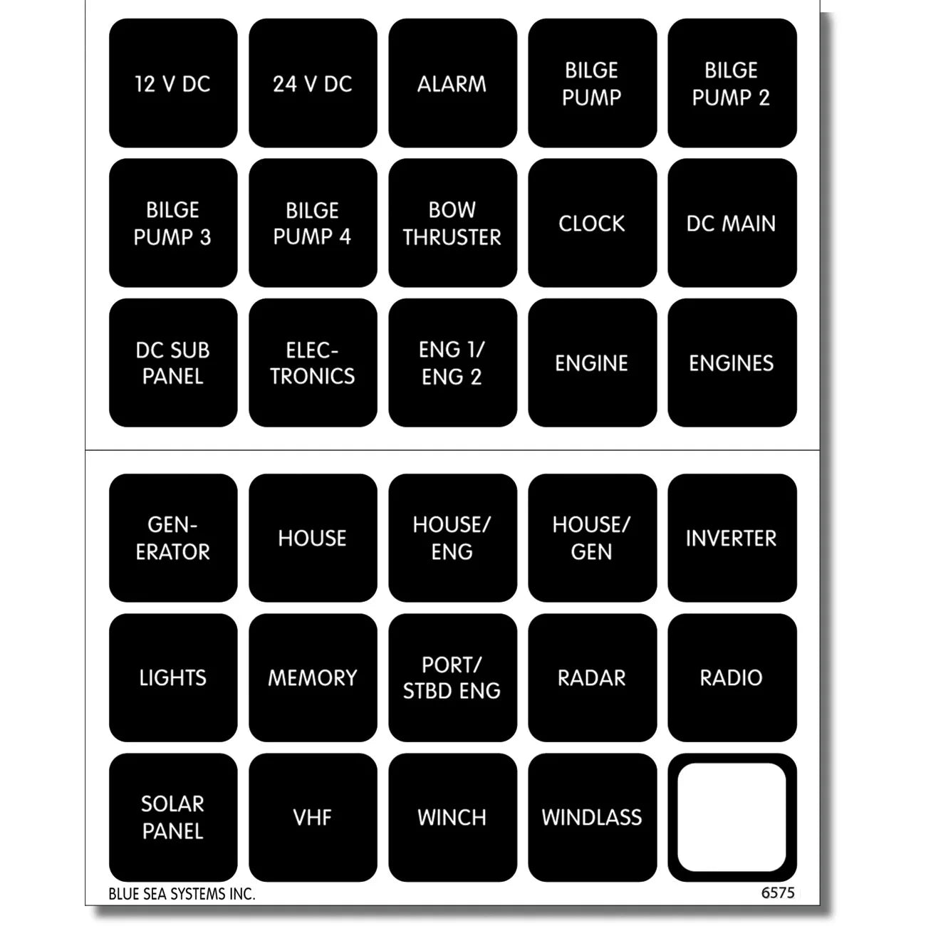 Blue Sea Systems Waterproof DC Label Kit, For WeatherDeck Waterproof Panels, Black Square Labels — Quality Boat Parts