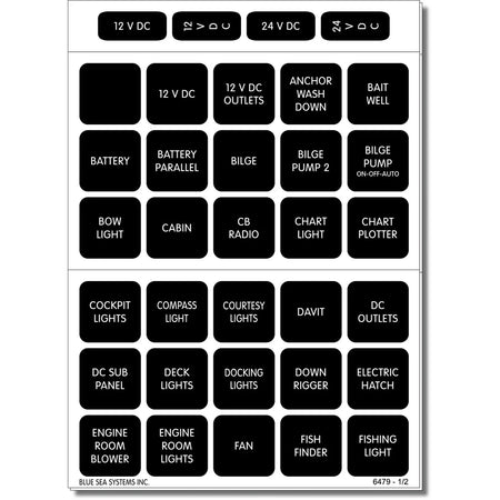 Blue Sea Systems Waterproof DC Label Kit, For WeatherDeck Waterproof Panels, Black Square Labels — Quality Boat Parts