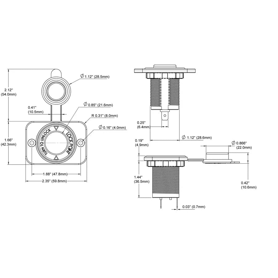 Blue Sea Systems Dash Socket, 12V DC, 15A, Watertight Cap — Quality Boat Parts