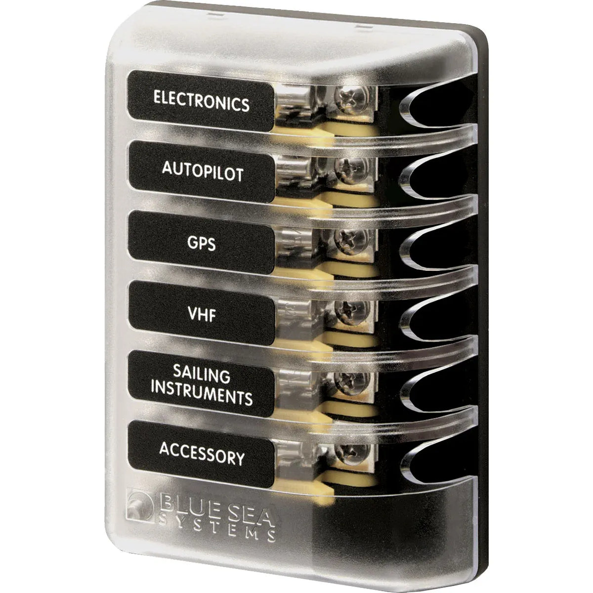 Blue Sea Systems ST Glass 6 Circuit Fuse Block, 32V DC, 100A, AGC/MDL Fuses — Quality Boat Parts