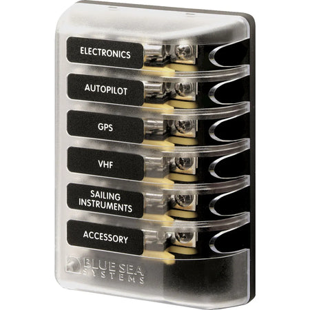 Blue Sea Systems ST Glass 6 Circuit Fuse Block, 32V DC, 100A, AGC/MDL Fuses — Quality Boat Parts