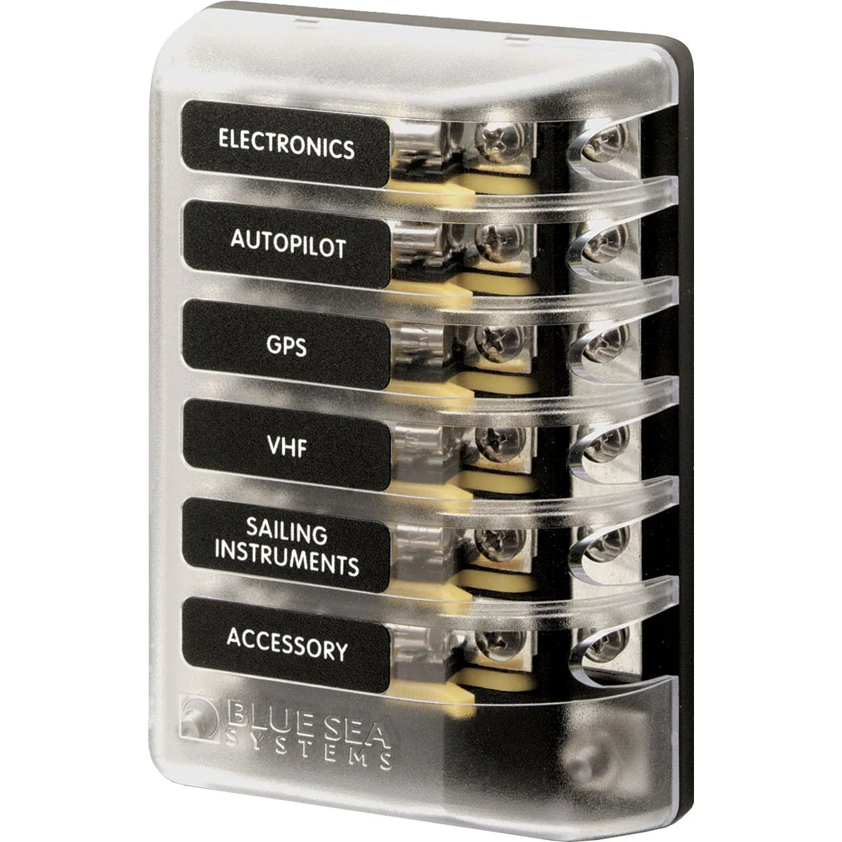 Blue Sea Systems ST Glass 6 Circuit Fuse Block, 32V DC, 100A, AGC/MDL Fuses — Quality Boat Parts