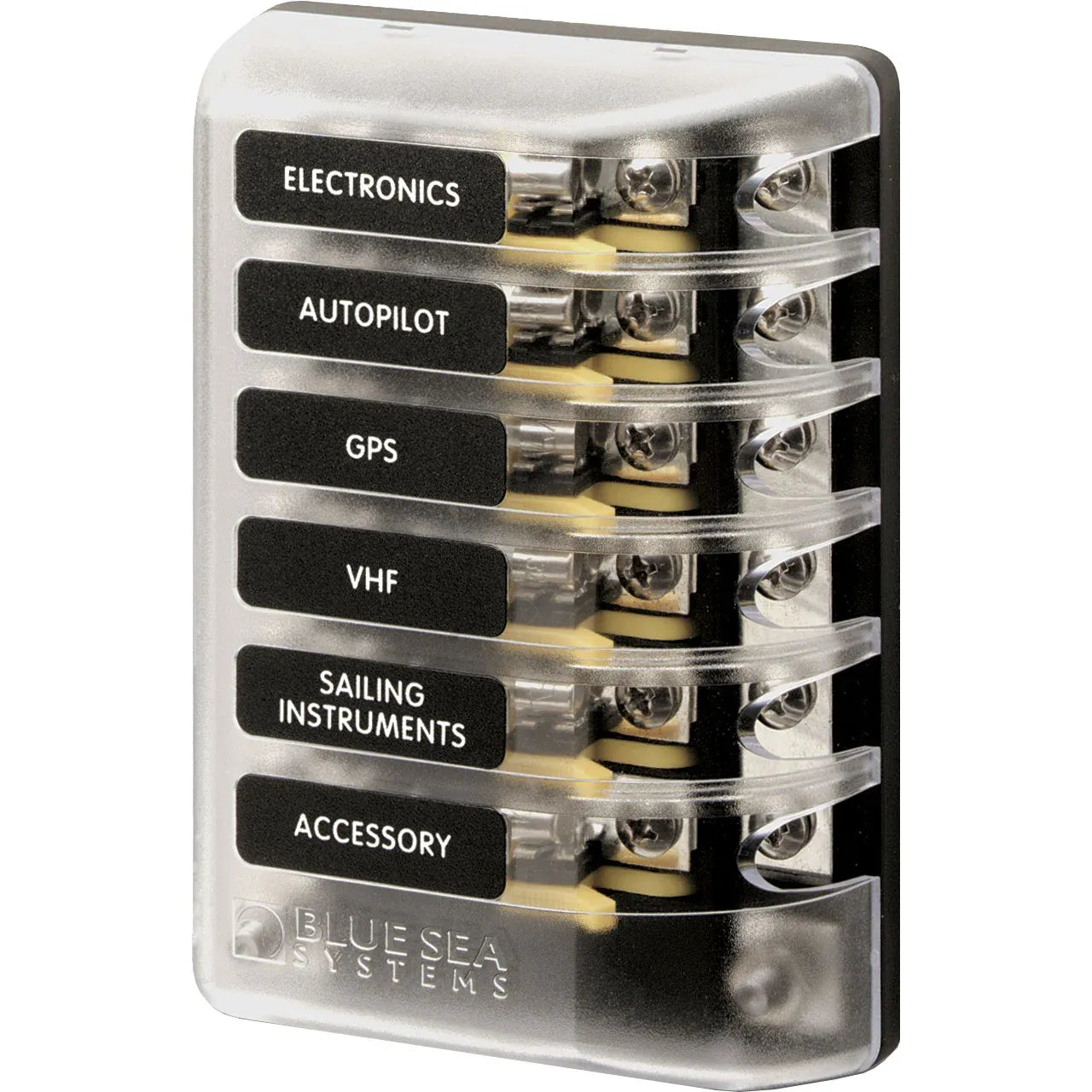 Blue Sea Systems ST Glass 6 Circuit Fuse Block, 32V DC, 100A, AGC/MDL Fuses — Quality Boat Parts