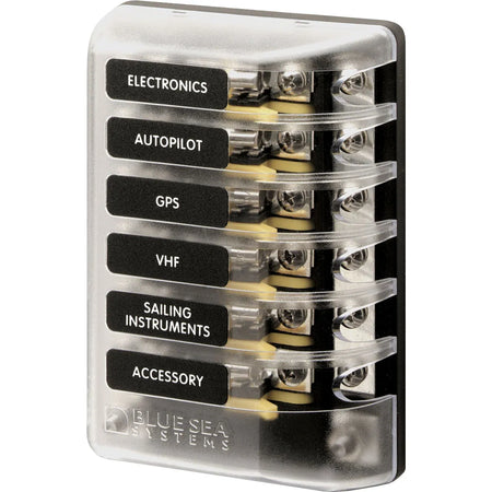Blue Sea Systems ST Glass 6 Circuit Fuse Block, 32V DC, 100A, AGC/MDL Fuses — Quality Boat Parts