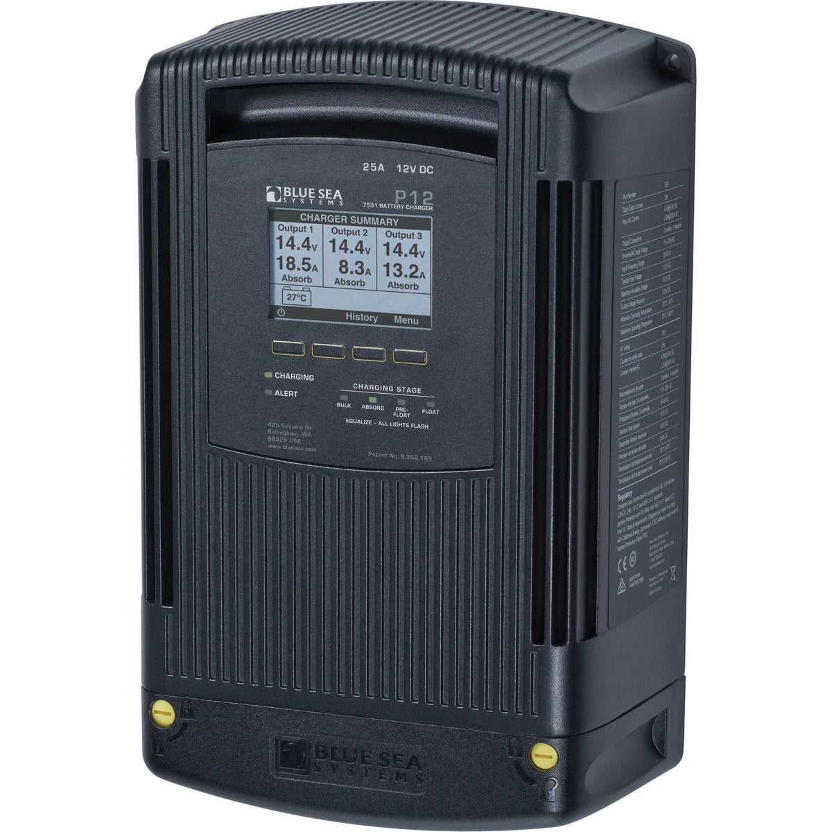 Blue Sea Systems P12 Battery Charger, 12V DC, 3 Outputs, 115-230V AC — Quality Boat Parts