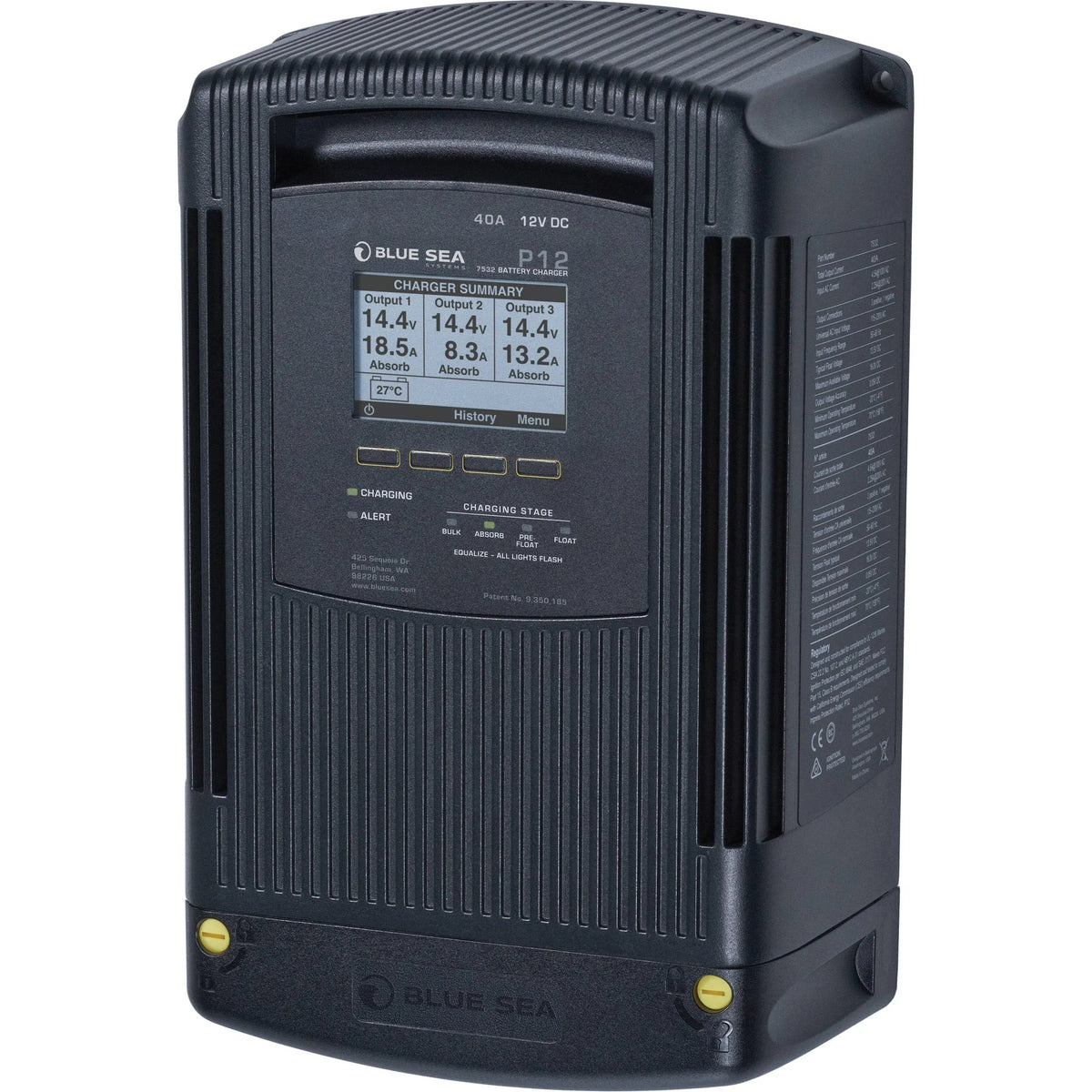Blue Sea Systems P12 Battery Charger, 12V DC, 3 Outputs, 115-230V AC — Quality Boat Parts