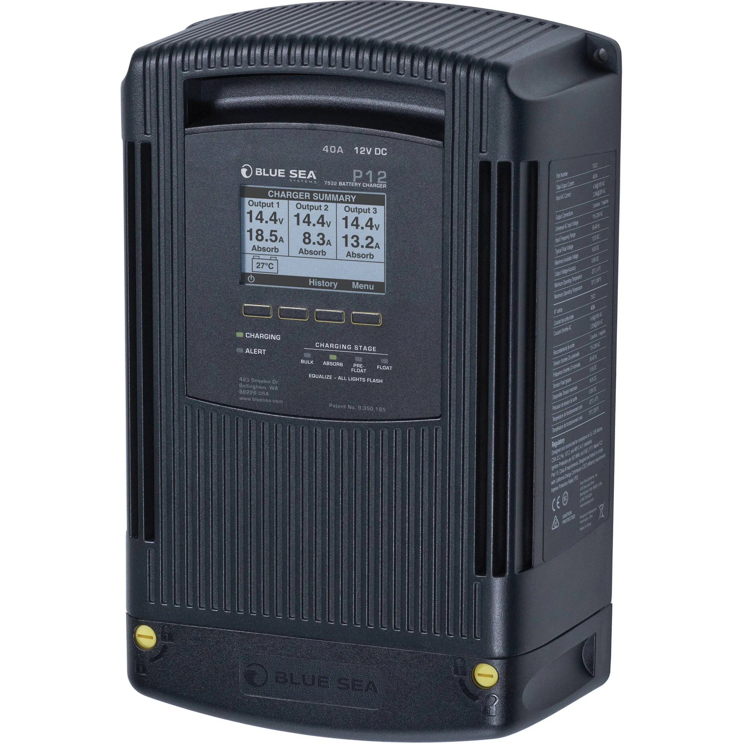 Blue Sea Systems P12 Battery Charger, 12V DC, 3 Outputs, 115-230V AC — Quality Boat Parts