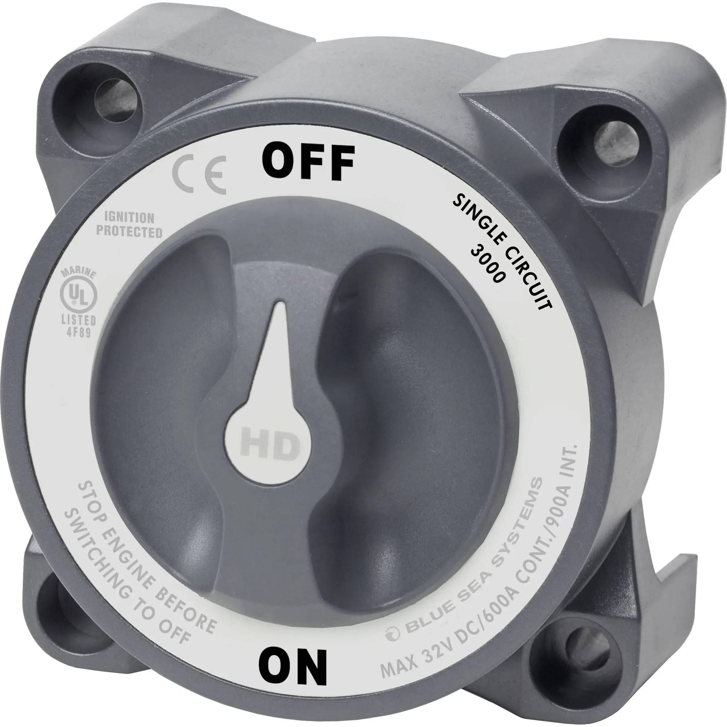 Blue Sea Systems HD-Series Heavy Duty Battery Switch, 32V DC, IP66, Ignition Protected, 4/0 AWG Cable, 1/2 in Studs — Quality Boat Parts