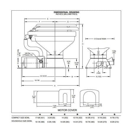 Jabsco 37010 Series Electric Marine Toilet, Raw Water, Integral Rinse Pump, Single Button Panel — Quality Boat Parts