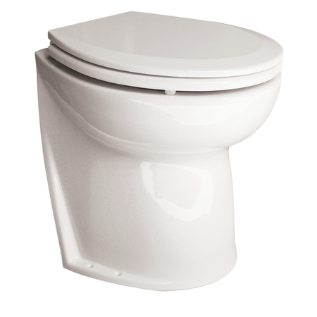 Jabsco Deluxe Flush Raw Water Electric Marine Toilet, 17 in, Soft Close Lid, Remote Rinse Pump — Quality Boat Parts