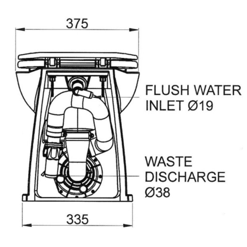 Jabsco Deluxe Flush Raw Water Electric Marine Toilet, 17 in, Soft Close Lid, Remote Rinse Pump — Quality Boat Parts