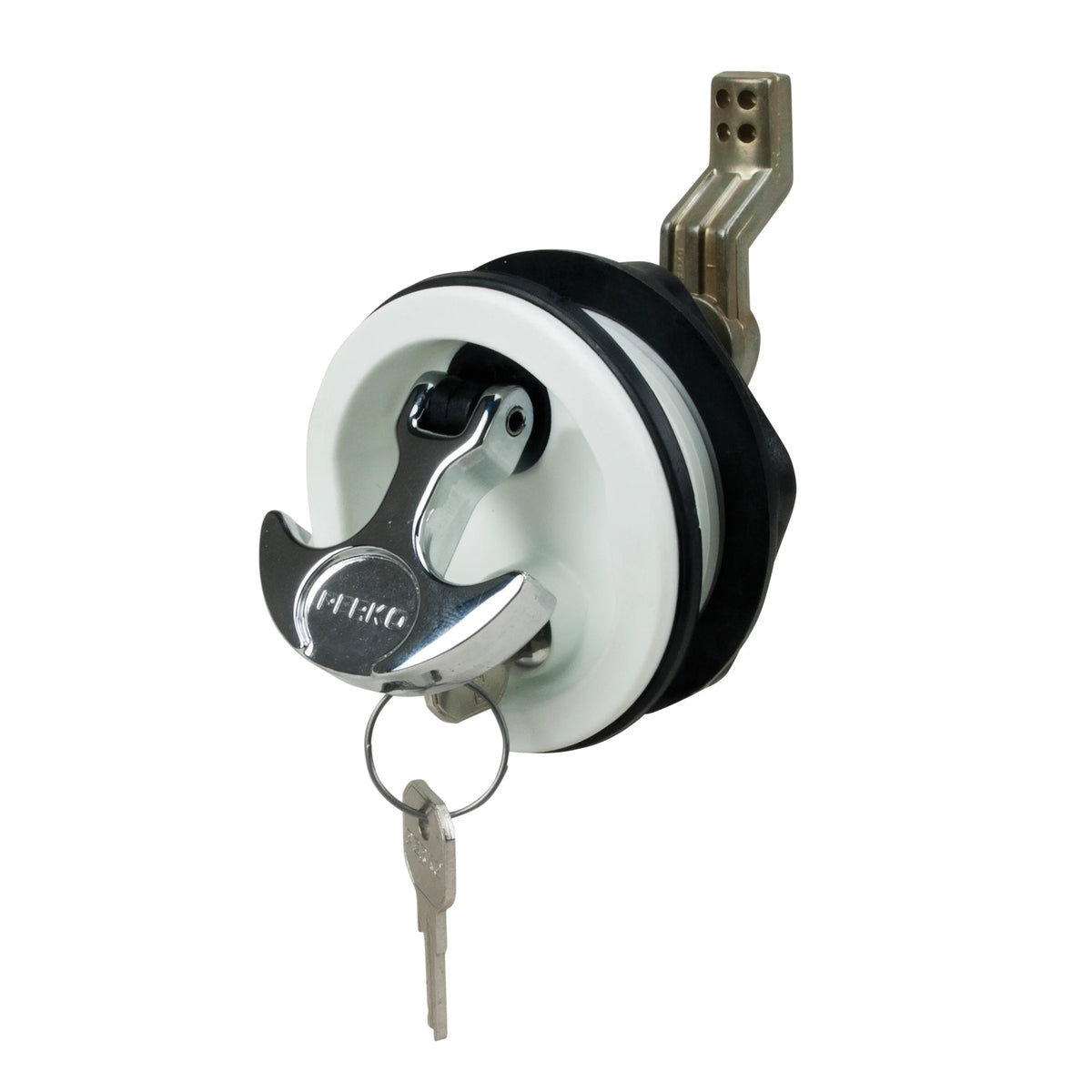 Perko 1091 Surface Mount Lock and Latch, For Smooth and Carpeted Surfaces, 2-1/2 in Hole, 1/8-3/4 in Surface, Chrome T-Handle, 2 Keys — Quality Boat Parts