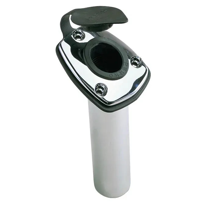 Perko Fishing Rod Holder, 65° Angled Flush Mount, Chrome-Plated Zinc Flange, Anodized Aluminum Tube — Quality Boat Parts
