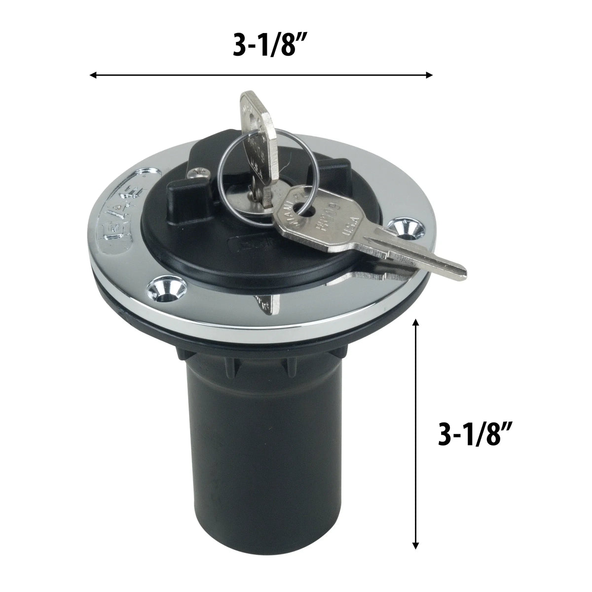Perko Fuel Fill with Locking Cap, 1-1/2 in Hose, Chrome-Plated Bronze Flange — Quality Boat Parts