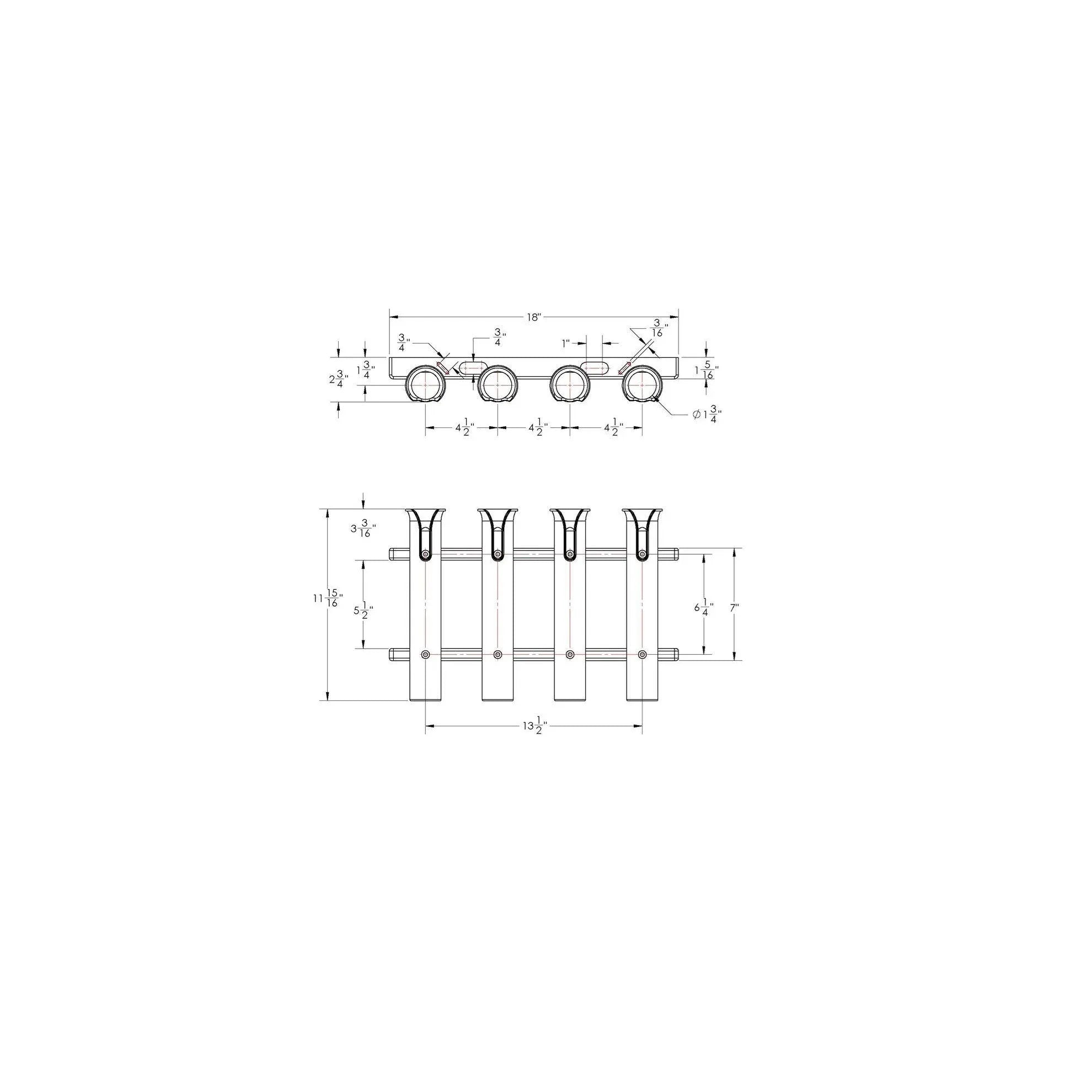 TACO Marine 4-Rod Deluxe Poly Rod Rack, UV-Stabilized Polyethylene, 18 in, 1-3/4 in Rod Holders — Quality Boat Parts