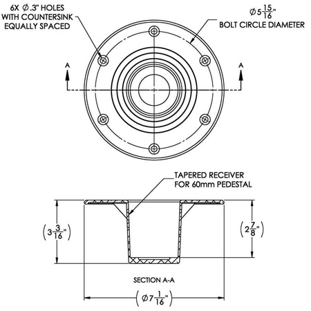 TACO Marine Zwaardvis Table Pedestal Base, For 2-3/8 in (60mm) Column, Aluminum, Brite Anodized — Quality Boat Parts