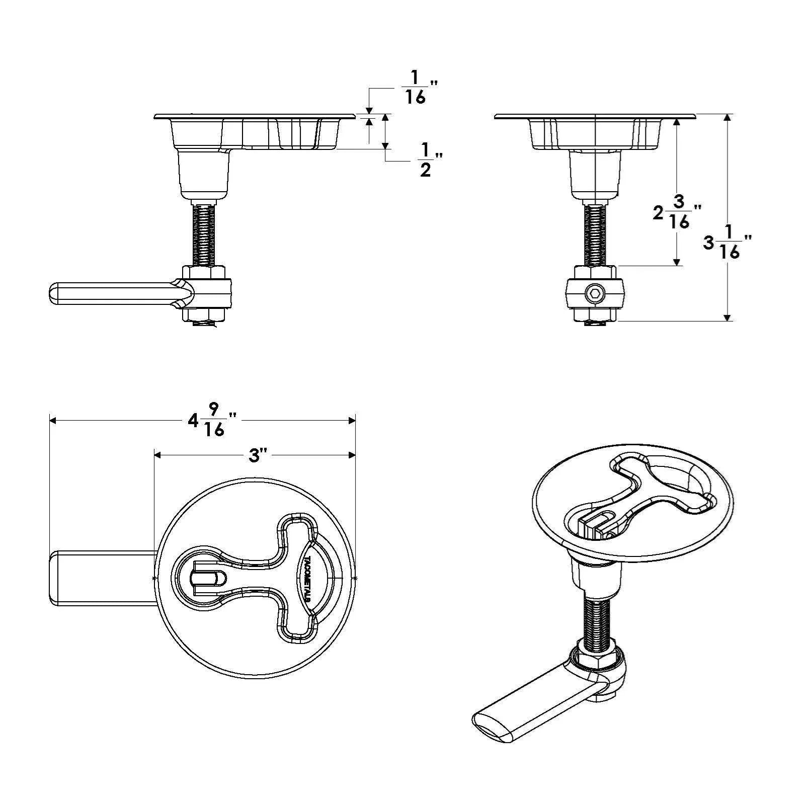 TACO Marine Latch-tite Round Lifting Handle, Cast Type 316 SS, Polished Finish, Anti-Rattle — Quality Boat Parts