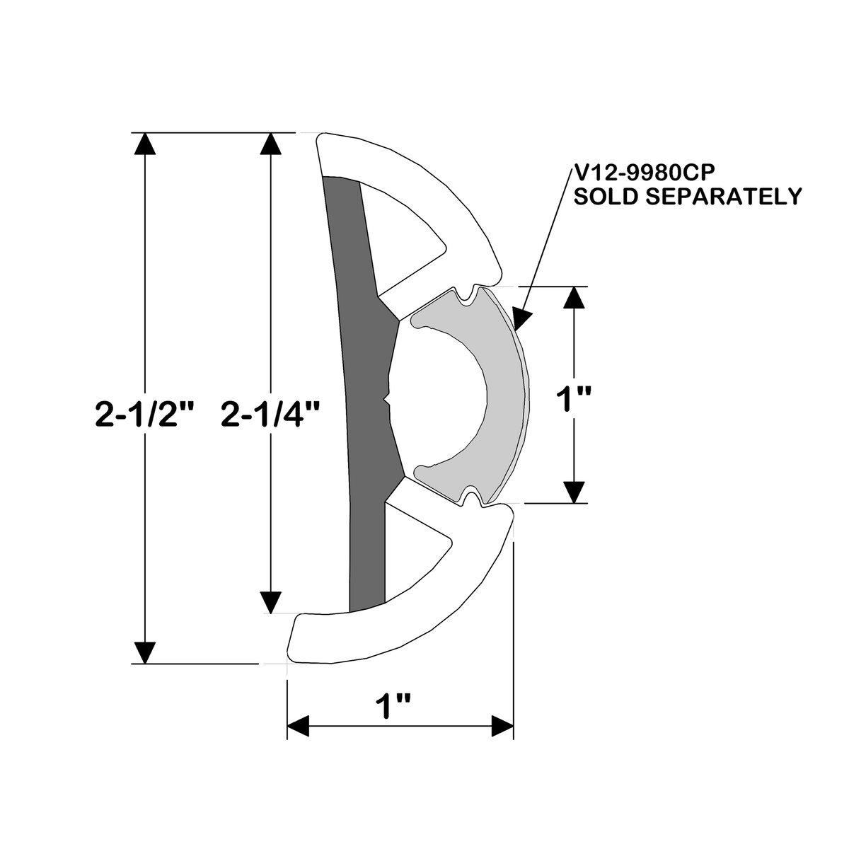 TACO Marine Large SuproFlex Rub Rail, 2.5 in x 1 in, 100 ft, Co-Extruded Vinyl — Quality Boat Parts
