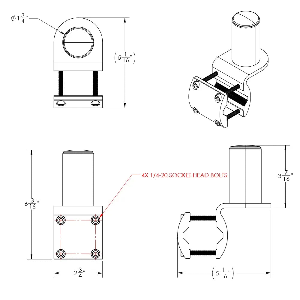 TACO Marine ShadeFin Mini Rail Mount, 6061 Aluminum, Type-304 SS Screws, Misty Silver Finish — Quality Boat Parts