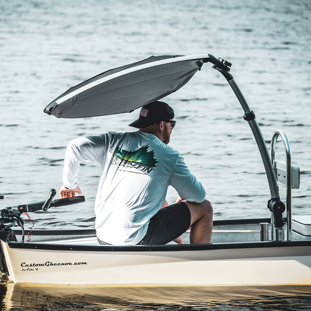 TACO Marine ShadeFin Mini Boat Sun Shade Kit, Kayak Mount, Carry Bag, 60 x 38 in Coverage, 36-52 in Height, WeatherMAX 3D, UPF 50+ — Quality Boat Parts