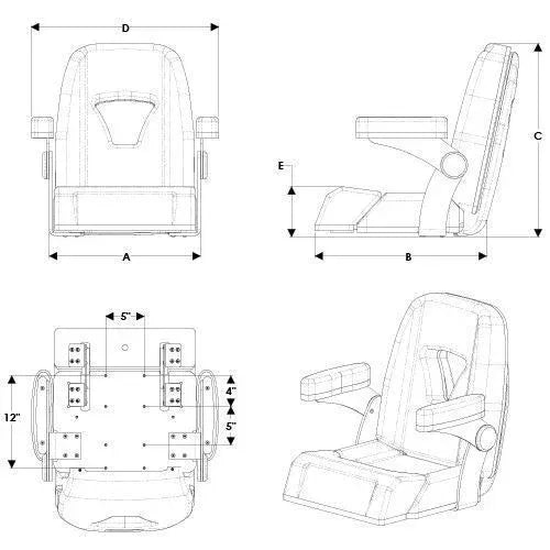 TACO Marine Boca Sport Helm Seat, 25 in, Adjustable Armrests, Roll-Back Bolster — Quality Boat Parts