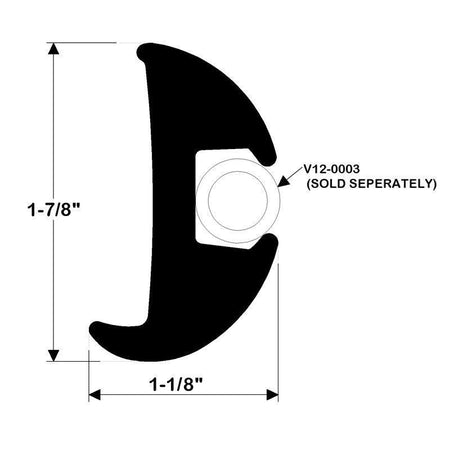 TACO Marine Flexible Vinyl Rub Rail, 1-7/8 x 1-1/8 in, Black — Quality Boat Parts
