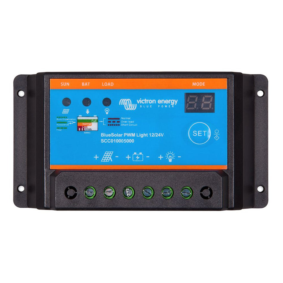 Victron Energy BlueSolar PWM-Light Solar Charge Controller, 12/24V, Low Voltage Load Disconnect, Lighting Control — Quality Boat Parts
