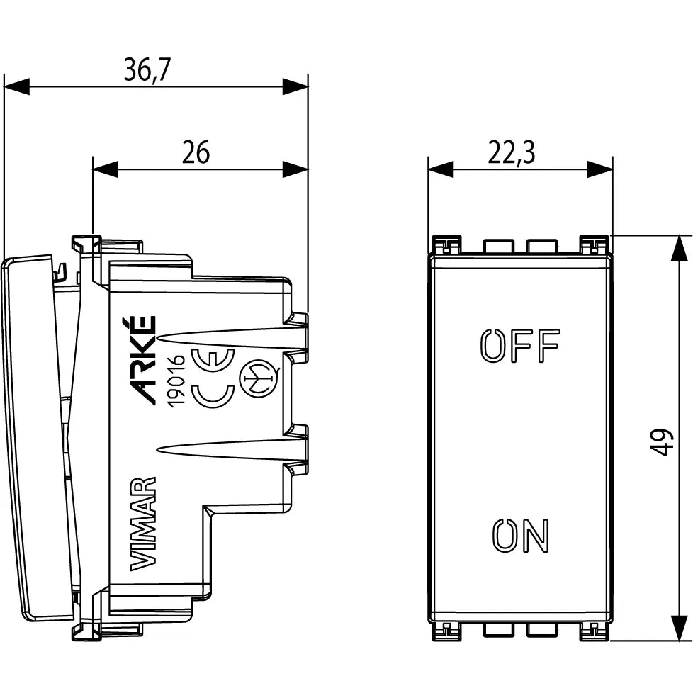 Vimar ARKÉ Series 2P 20AX 1-Way Switch, 250V, Lightable — Quality Boat Parts