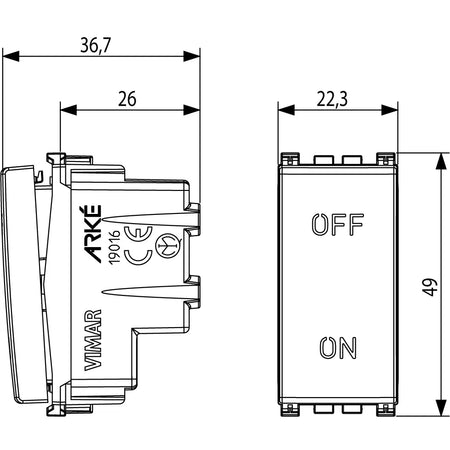 Vimar ARKÉ Series 2P 20AX 1-Way Switch, 250V, Lightable — Quality Boat Parts