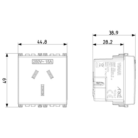 Vimar ARKÉ Series Australian SICURY Socket Outlet, 2P+E, 15A 250V, 2 Modules — Quality Boat Parts
